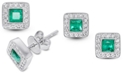 Macy's Emerald (3/8 ct. t.w.) & Diamond (1/8 ct. t.w.) Square Halo Stud Earrings in 14k White Gold